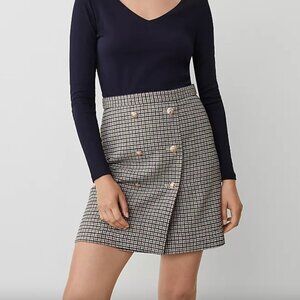 NWT Ann Taylor Plaid Brushed Check Button Wrap A-Line Skirt